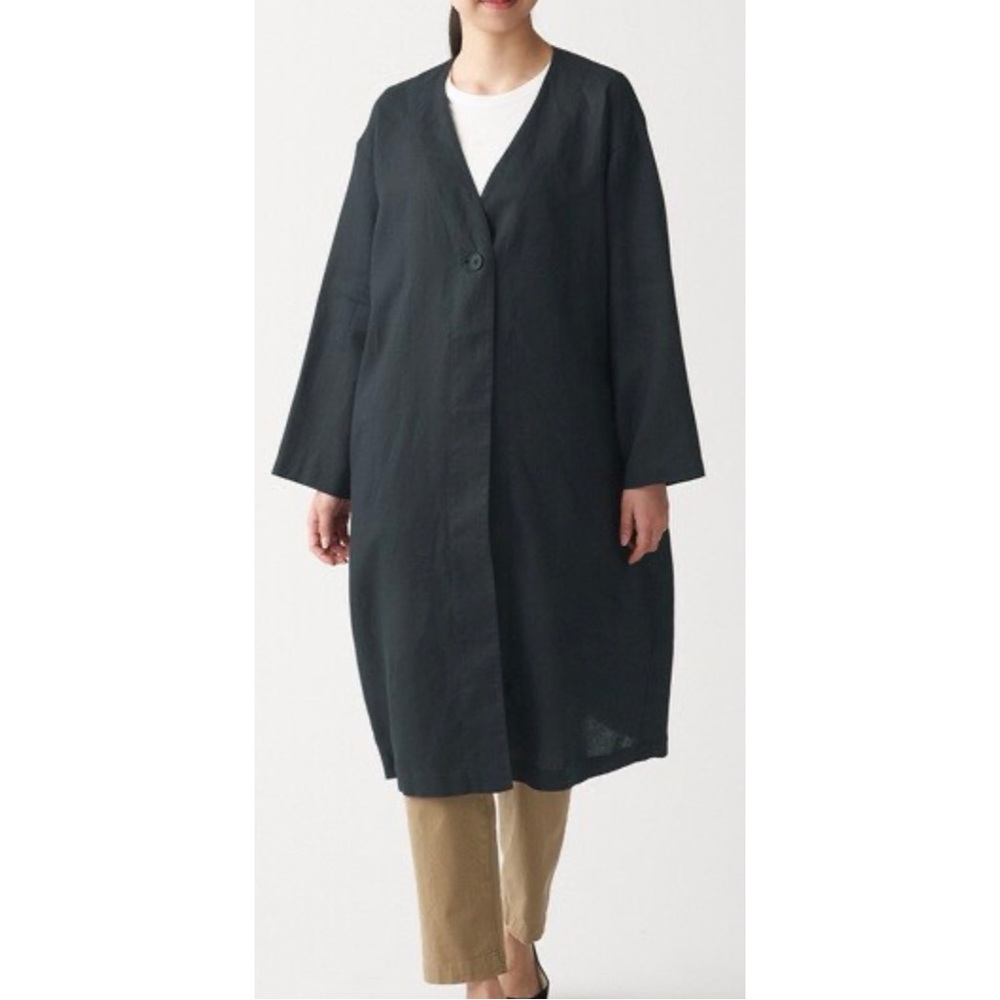 Muji French Linen Coat in Dark Grey XS/S